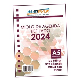 Miolo de Agenda Refilado 2024 A5 Vinho 176 Folhas