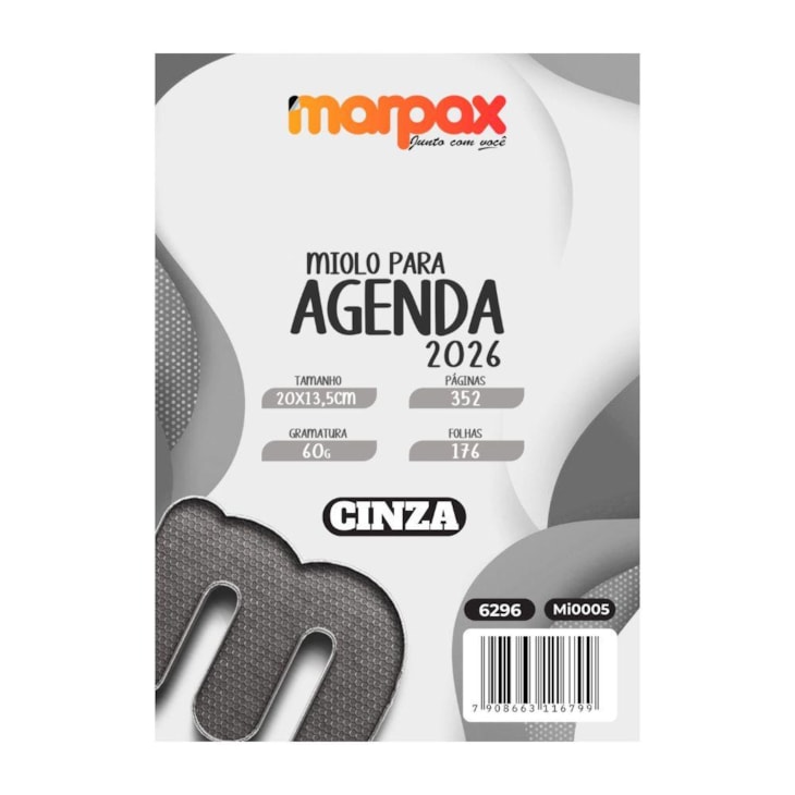 Miolo de Agenda Refilado 2026 Cor Cinza 176fls Marpax 01un