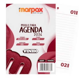 Miolo de Agenda Refilado 2026 Cor Vinho 176fls Marpax 01un