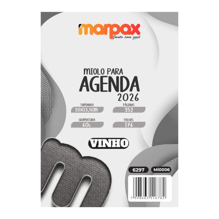 Miolo de Agenda Refilado 2026 Cor Vinho 176fls Marpax 01un
