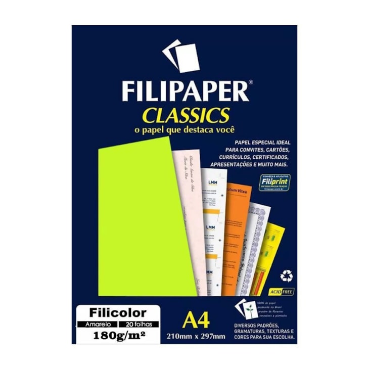 Papel Amarelo Filicolor Lumi A4 180g/m² Filipaper 20Fls