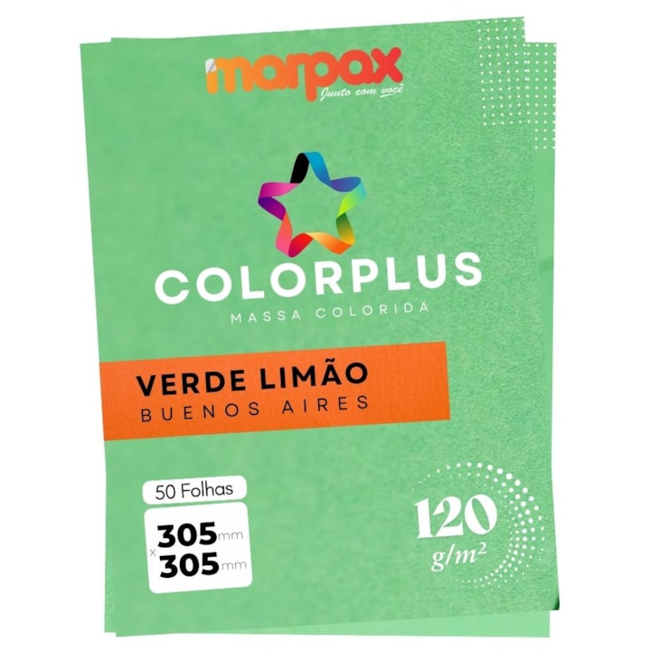 Papel Color Plus 120g 305x305mm Verde Limão Buenos Aires Marpax 50fls