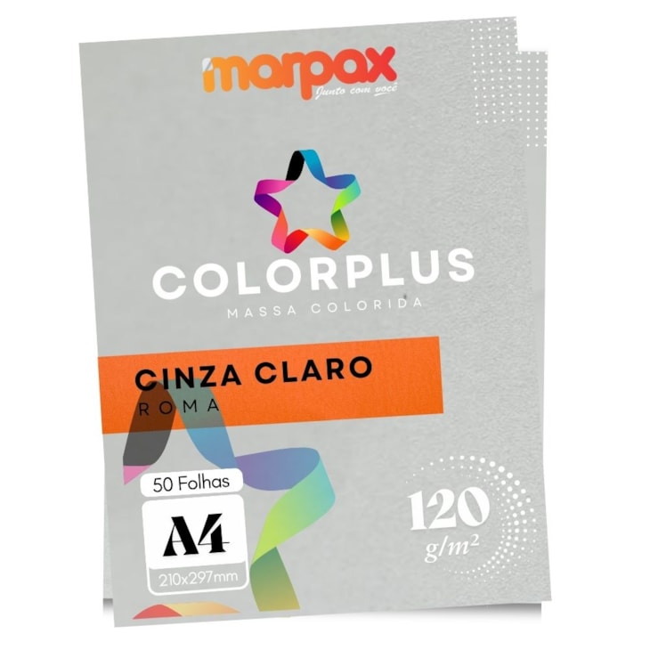 Papel Color Plus 120g A4 Cinza Claro Roma Marpax com 50fls