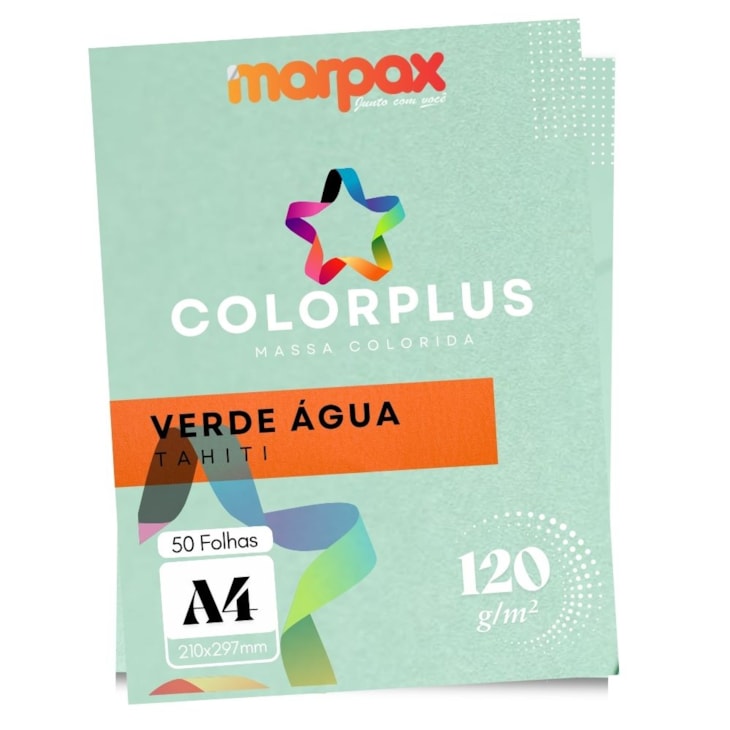 Papel Color Plus 120g A4 Verde Água Tahiti Marpax 50fls