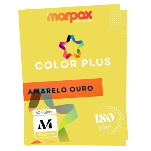 Papel Color Plus 180g A4 210x297mm Amarelo Ouro Marpax 50un