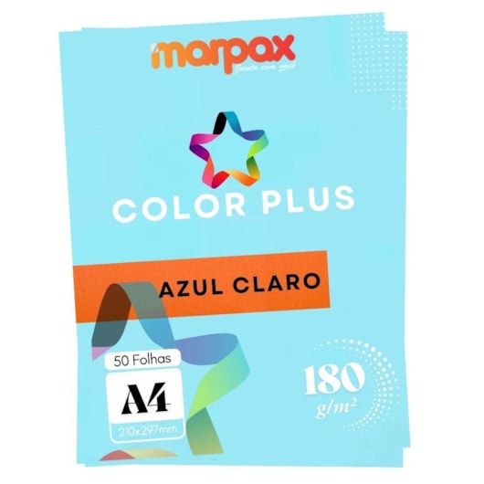 Papel Color Plus 180g A4 210x297mm Azul Claro Marpax 50un