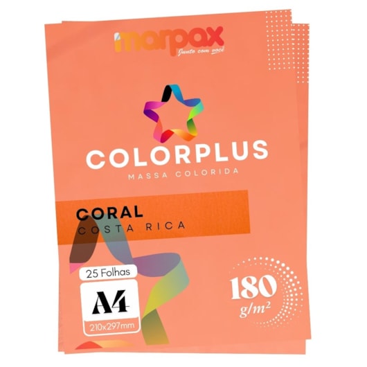 Papel Color Plus 180g A4 210x297mm Coral Costa Rica Marpax 25fls