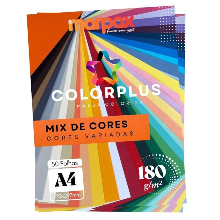 Papel Color Plus 180g A4 210x297mm Mix de Cores Marpax 50fls