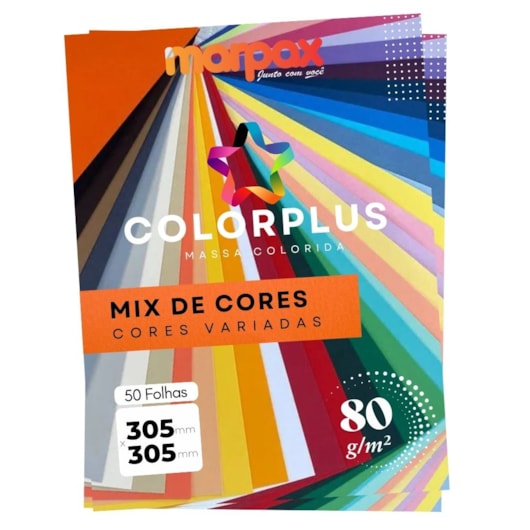 Papel Color Plus 180g A4 210x297mm Mix de Cores Marpax 50fls