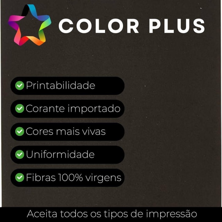 Papel Color Plus 180g A4 210x297mm Preto Marpax 50un