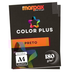 Papel Color Plus 180g A4 210x297mm Preto Marpax com 50un