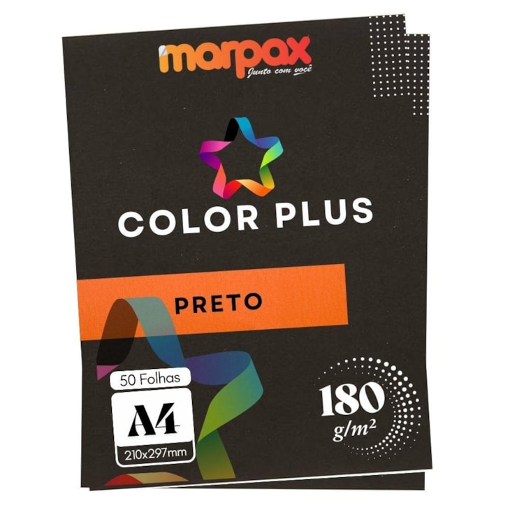 Papel Color Plus 180g A4 210x297mm Preto Marpax com 50un