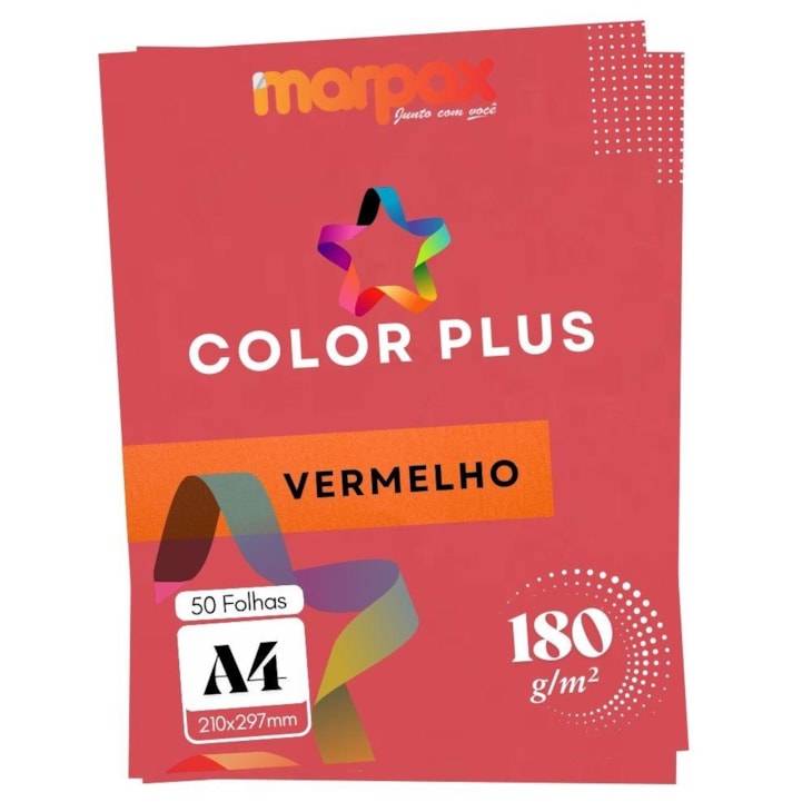 Papel Color Plus 180g A4 210x297mm Vermelho Marpax 50un