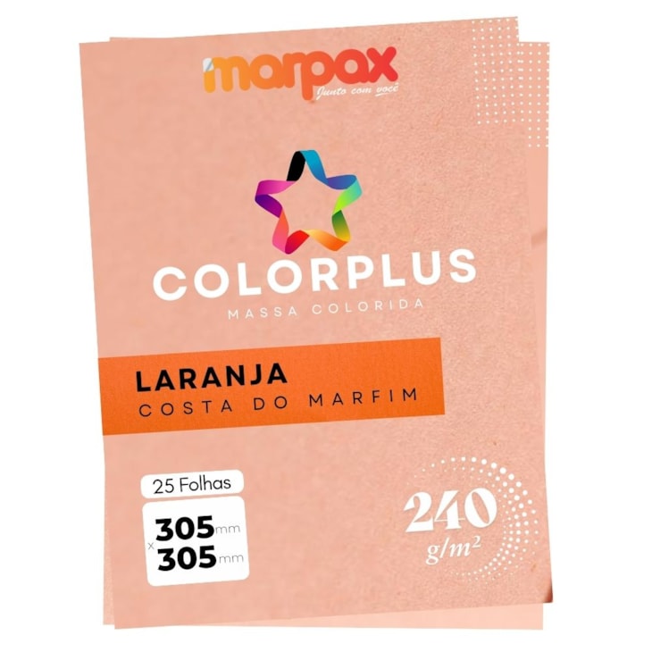Papel Color Plus 240g 305x305mm Laranja Costa do Marfim Marpax 25fls
