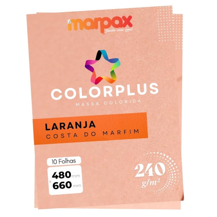 Papel Color Plus 240g 480x660mm Laranja Costa do Marfim Marpax 10fls