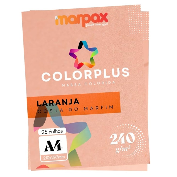 Papel Color Plus 240g A4 210x297mm Laranja Costa do Marfim Marpax 25fls
