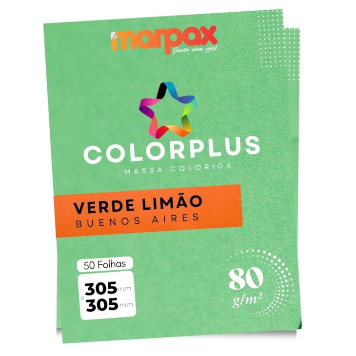 Papel Color Plus 80g 305x305mm Verde Limão Buenos Aires Marpax 50fls