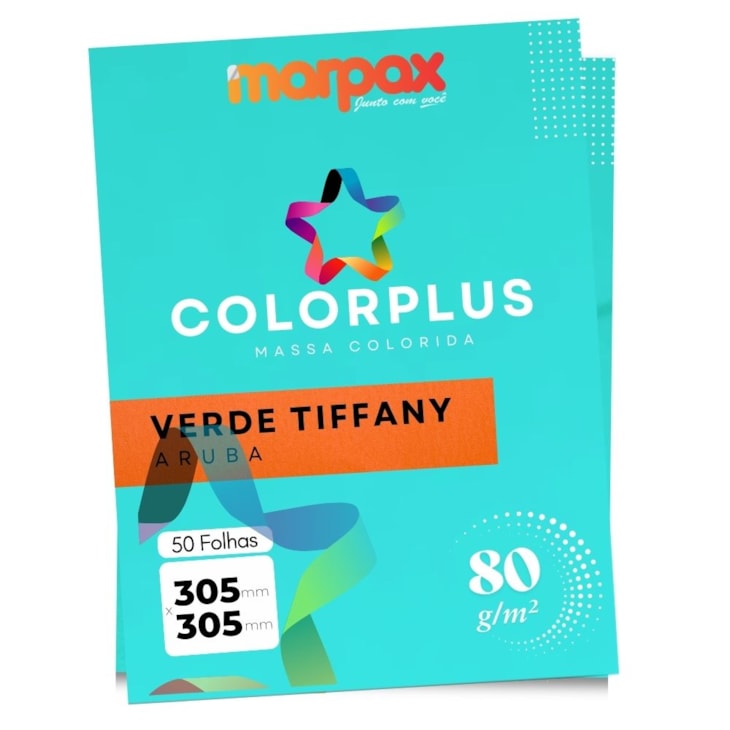 Papel Color Plus 80g 305x305mm Verde Tiffany Aruba Marpax 50fls