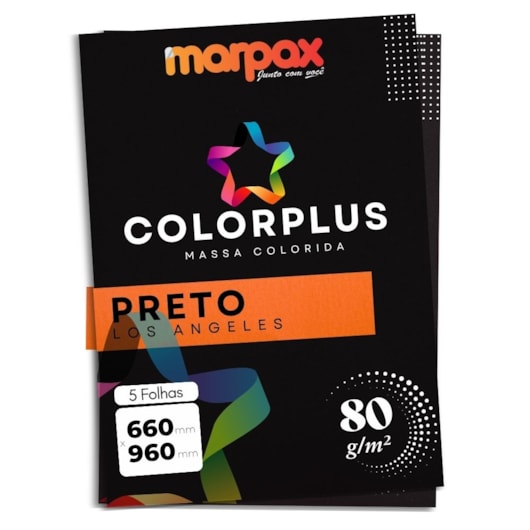Papel Color Plus 80g 66x96cm Preto Los Angeles Marpax 5fls