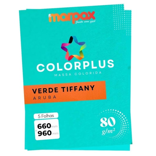 Papel Color Plus 80g 66x96cm Verde Tiffany Aruba Marpax 5fls