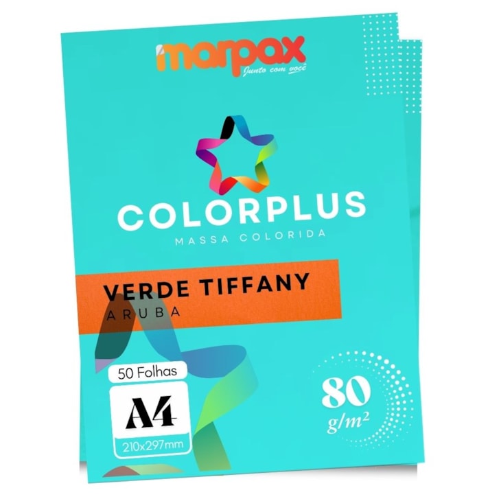 Papel Color Plus 80g A4 210x297mm Verde Tiffany Aruba Marpax 50fls