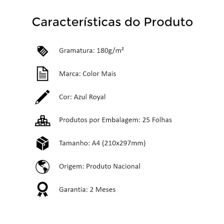 Papel Color Plus Azul Royal A4 210x297mm 120g Romitec 25Fls