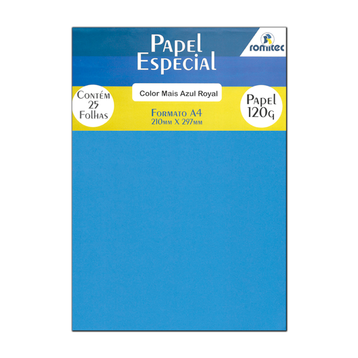 Papel Color Plus Azul Royal A4 210x297mm 120g Romitec 25Fls