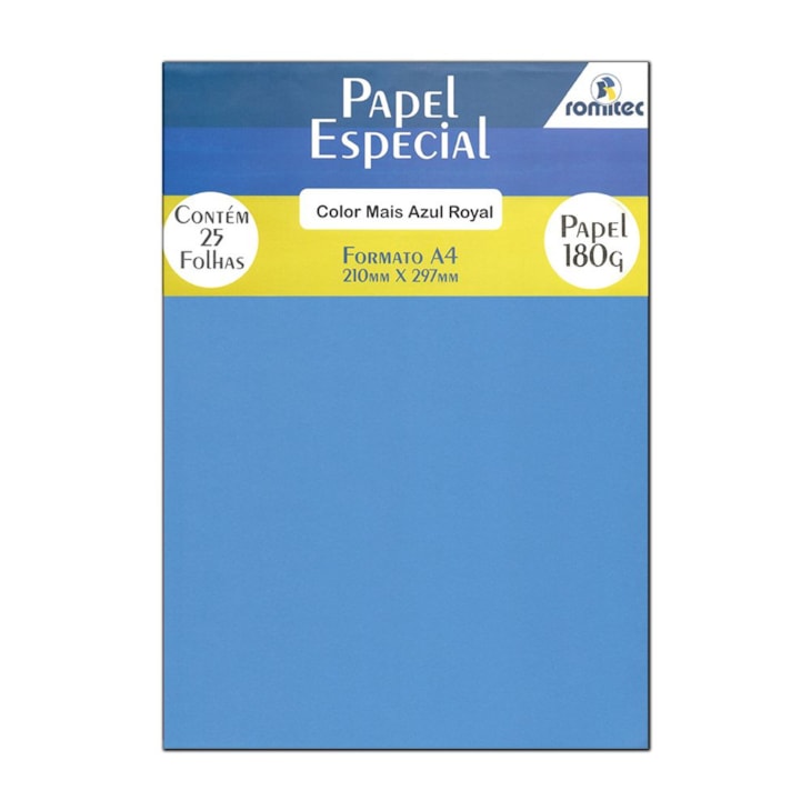 Papel Color Plus Azul Royal A4 210x297mm 180g Romitec 25Fls