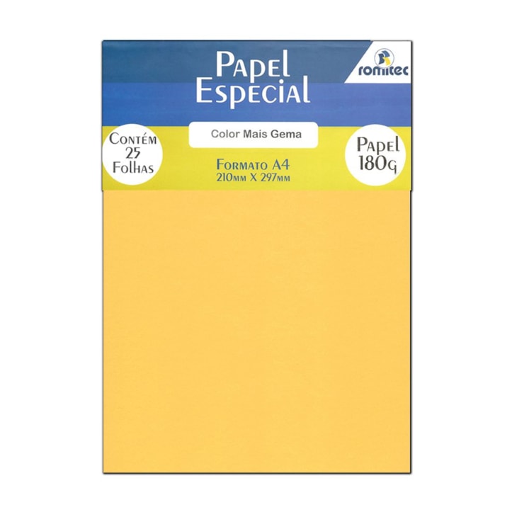 Papel Color Plus Gema A4 210x297mm 180g Romitec 25Fls