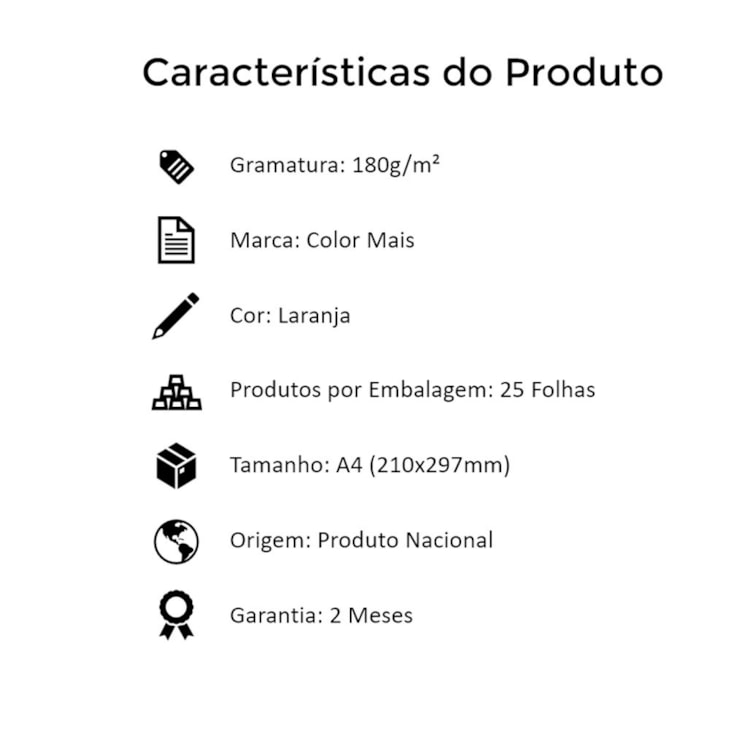 Papel Color Plus Laranja A4 210x297mm 180g Romitec 25Fls