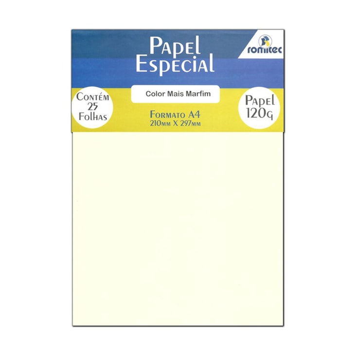 Papel Color Plus Marfim A4 210x297mm 120g Romitec 25Fls