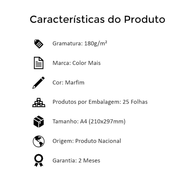 Papel Color Plus Marfim A4 210x297mm 180g Romitec 25Fls
