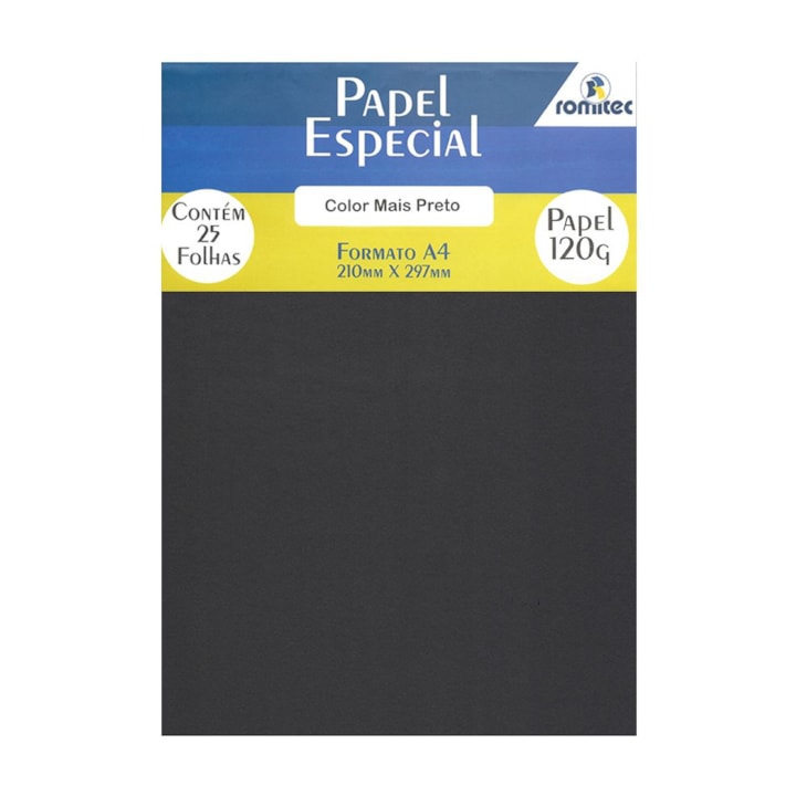 Papel Color Plus Preto A4 210x297mm 120g Romitec 25Fls
