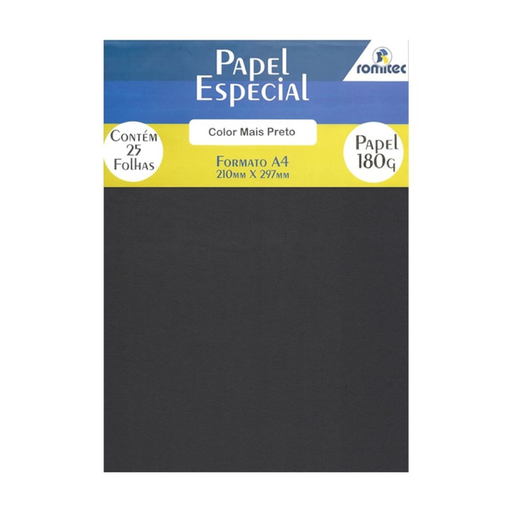 Papel Color Plus Preto A4 210x297mm 180g Romitec 25Fls