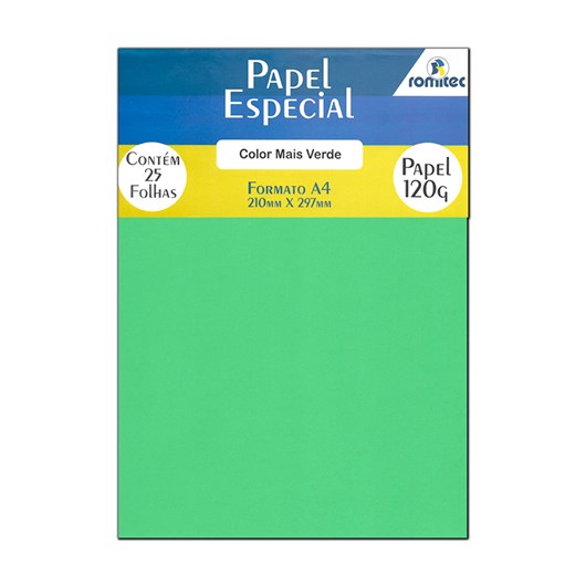 Papel Color Plus Verde A4 210x297mm 120g Romitec 25Fls