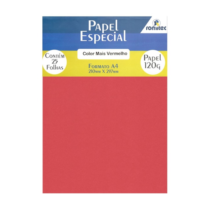 Papel Color Plus Vermelho A4 210x297mm 120g Romitec 25Fls