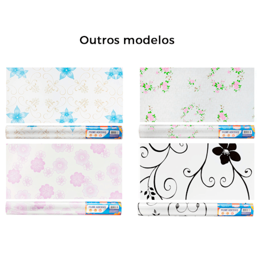 Papel de Parede Flores Preta Adesivo 80mic 45cmx10 metros