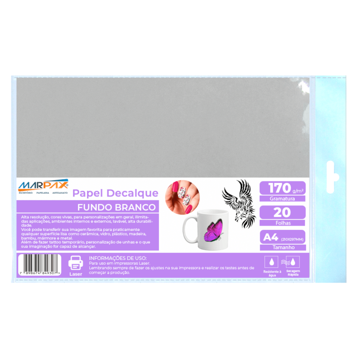 Papel Decalque Branco A4 210x297mm 170g Laser Marpax 20fls