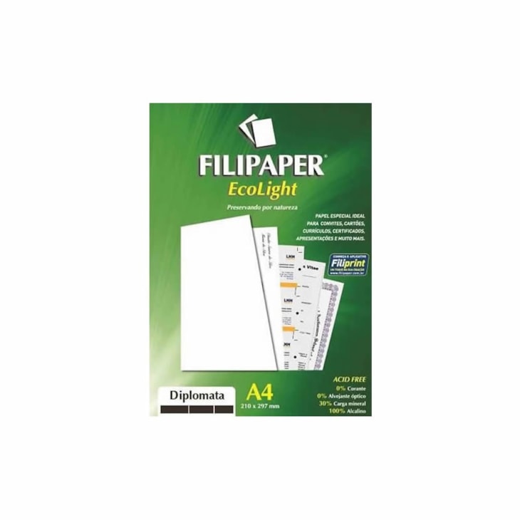 Papel Diplomata Ecolight A4 210x297mm 180g Filipaper 20Fls
