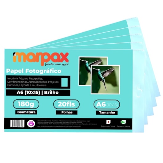 Papel Fotográfico 10x15 Brilhante Glossy 180g Marpax 100 Fls