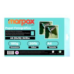 Papel Fotográfico 10x15 Brilhante Glossy 180g Marpax 20 Fls