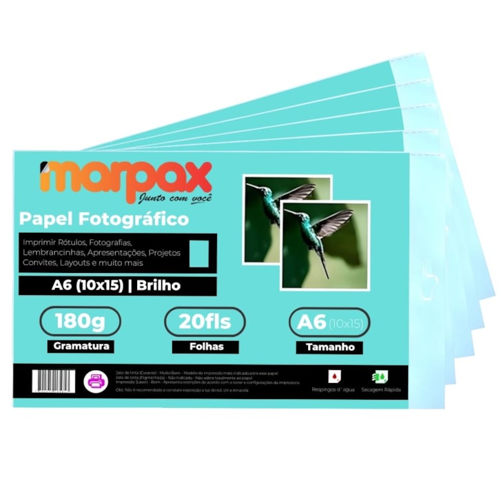 Papel Fotográfico 10x15 Brilhante Glossy 180g Marpax 4000 Fls