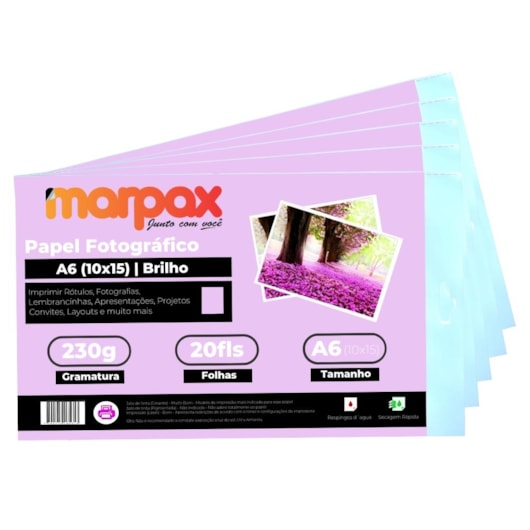 Papel Fotográfico 10x15 Brilhante Glossy 230g Marpax 100 Fls