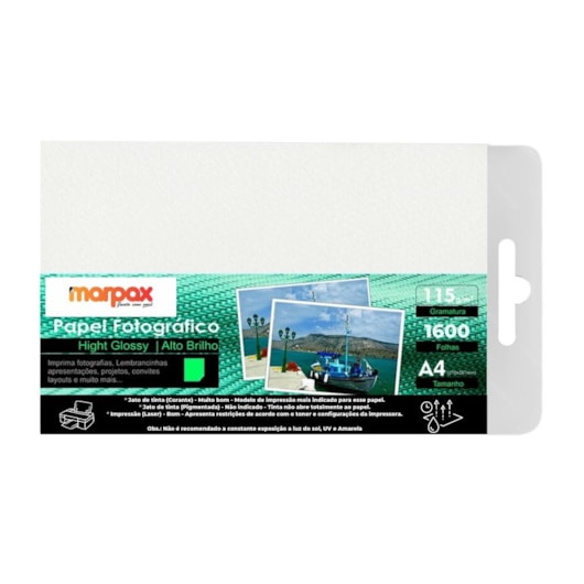 Papel Fotográfico 115g Brilhante A4 210x297mm Marpax 1600Fls