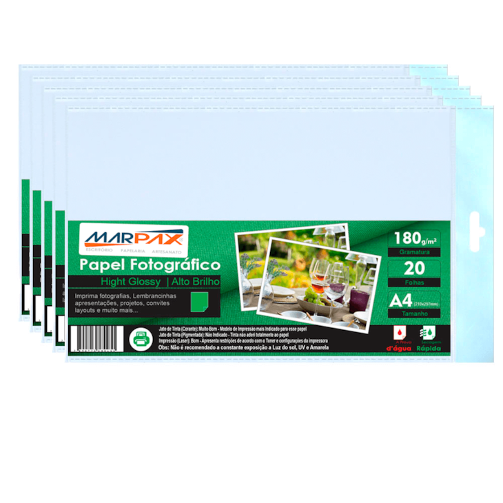 Papel Fotográfico 180g Brilhante A4 210x297mm Marpax 1200Fls