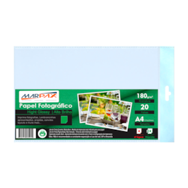 Papel Fotográfico 180g Brilhante A4 210X297mm Marpax 20fls