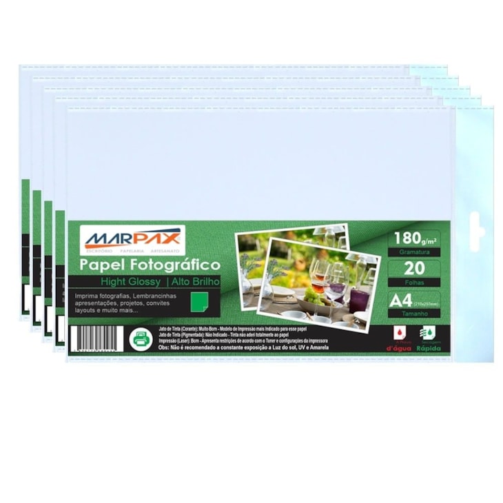 Papel Fotográfico 180g Brilhante A4 210X297mm Marpax 600fls