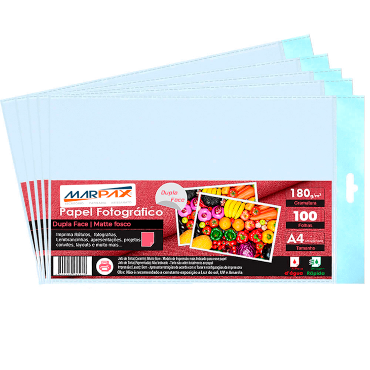 Papel Fotográfico 180g Dupla Face A4 Matte Fosco 100fls
