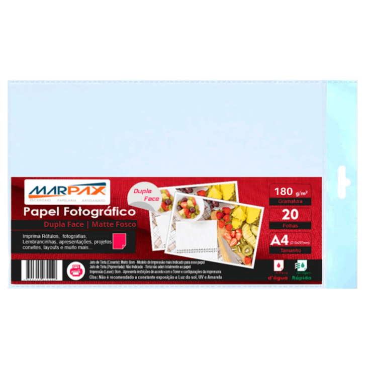Papel Fotográfico 180g Dupla Face A4 Matte Fosco com 20fls