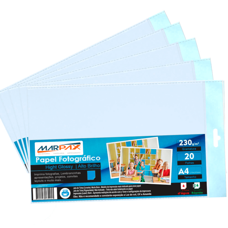 Papel Fotográfico 230g Brilhante A4 210x297mm Marpax 100Fls